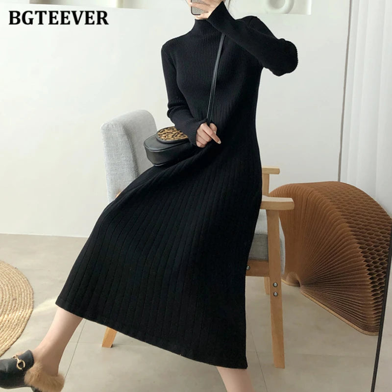 Elegant Turtleneck  Sweater Dress