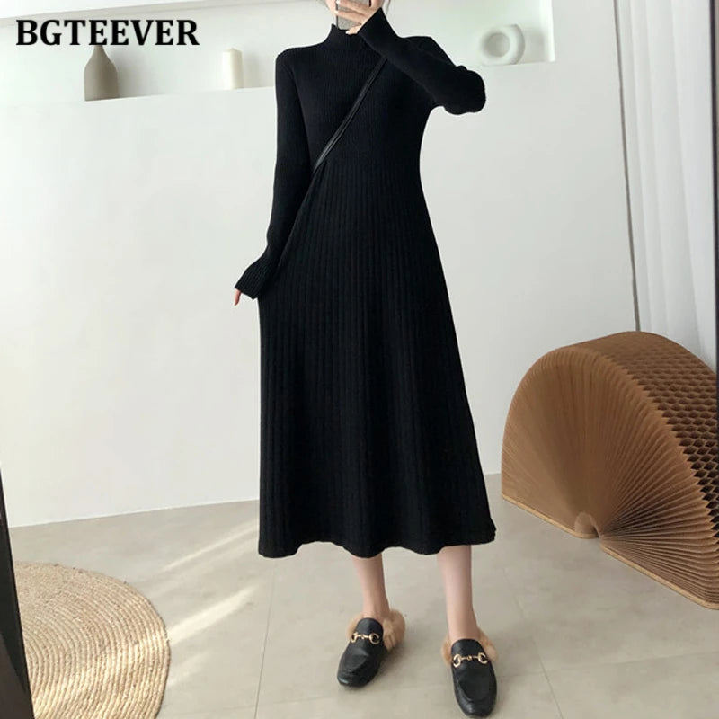 Elegant Turtleneck  Sweater Dress