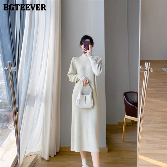 Winter Elegance High-Collar Knit Dress