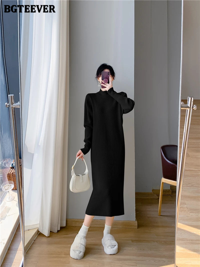 Winter Elegance High-Collar Knit Dress