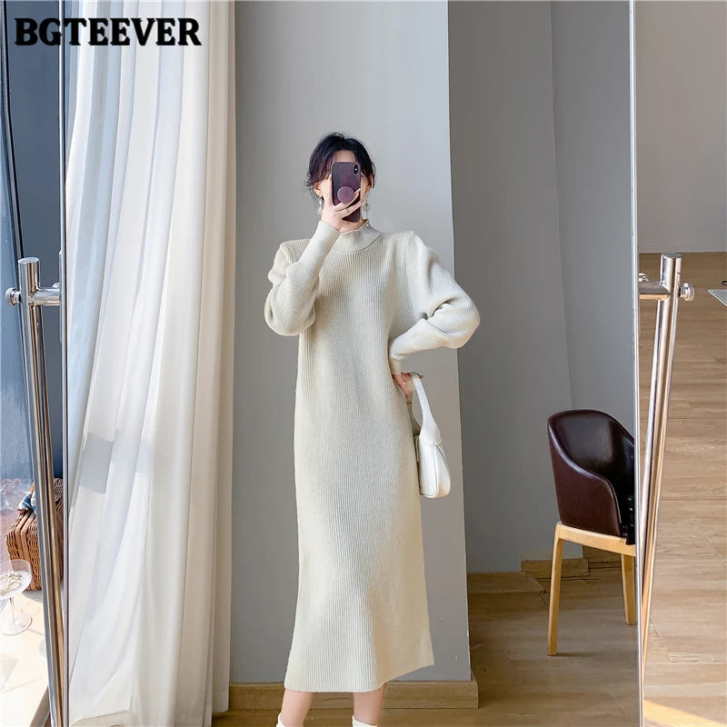 Winter Elegance High-Collar Knit Dress